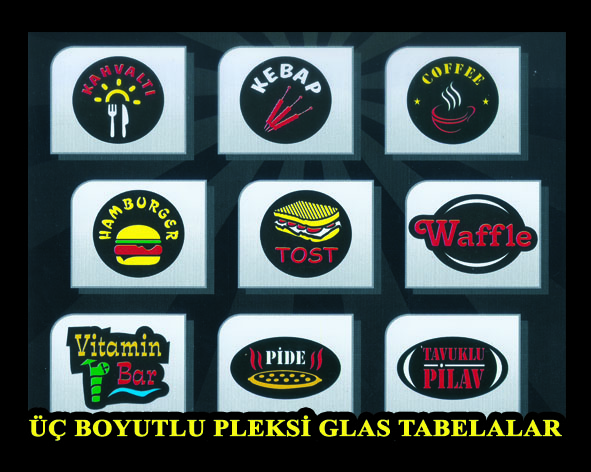 &Uuml;&ccedil; Boyutlu Pleksi Glas Hazır Tabelalar